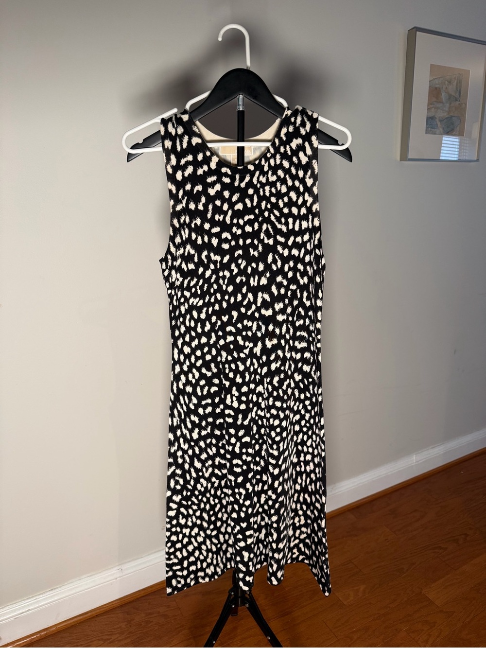 Michael Kors Black and White Sleeveless Printed Midi Dress
